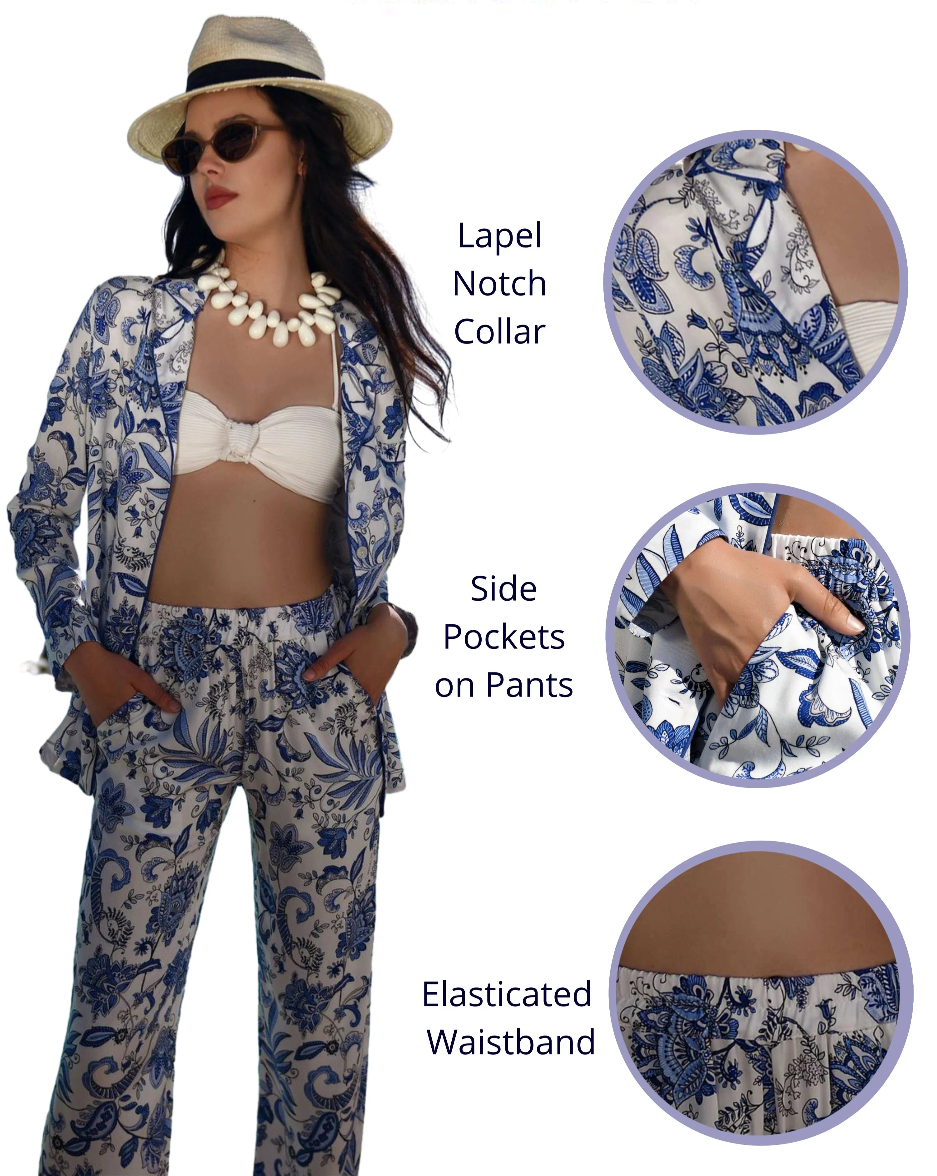 Bleu de Minuit - Pyjama Poesia 2 Pcs - Méditerranéennement inspiré et visuellement envoûtant