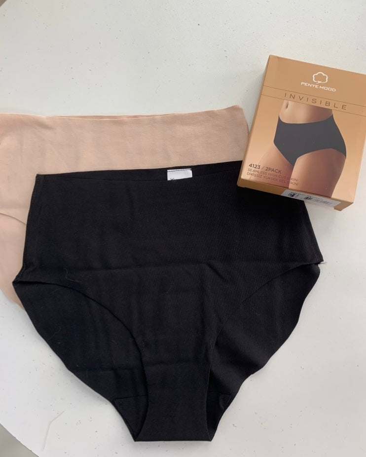 Set du 2 culottes taille haute noir et beige invisible