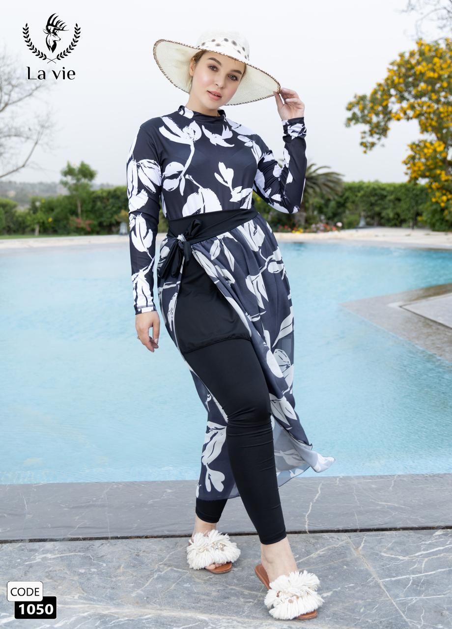 Noir de Jasmin - Burkini 5 Pcs - Fémininement structuré et graphiquement floral