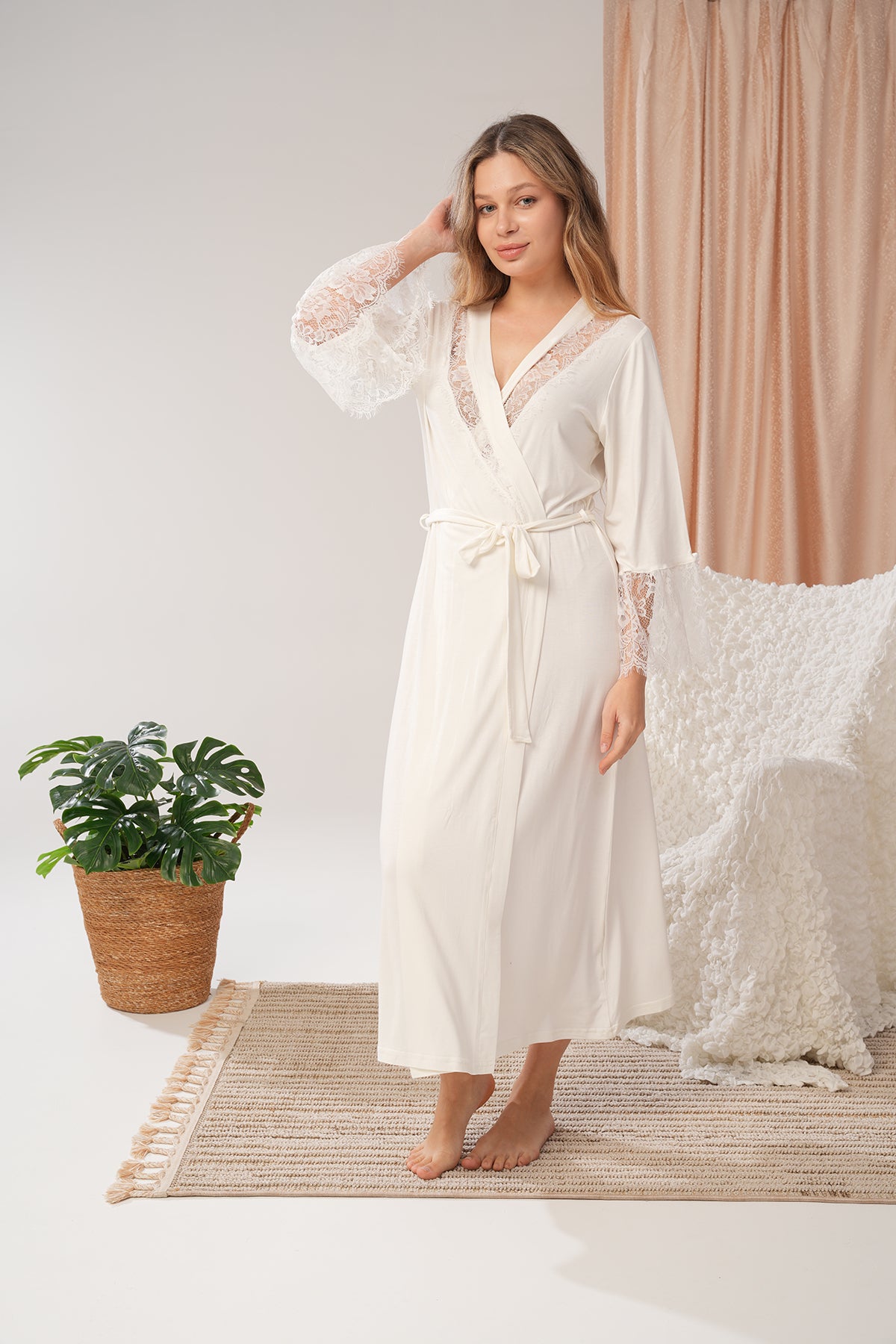 Fleur de Coton - Robe de chambre longue - Élégance paisible et câlin douillet cn