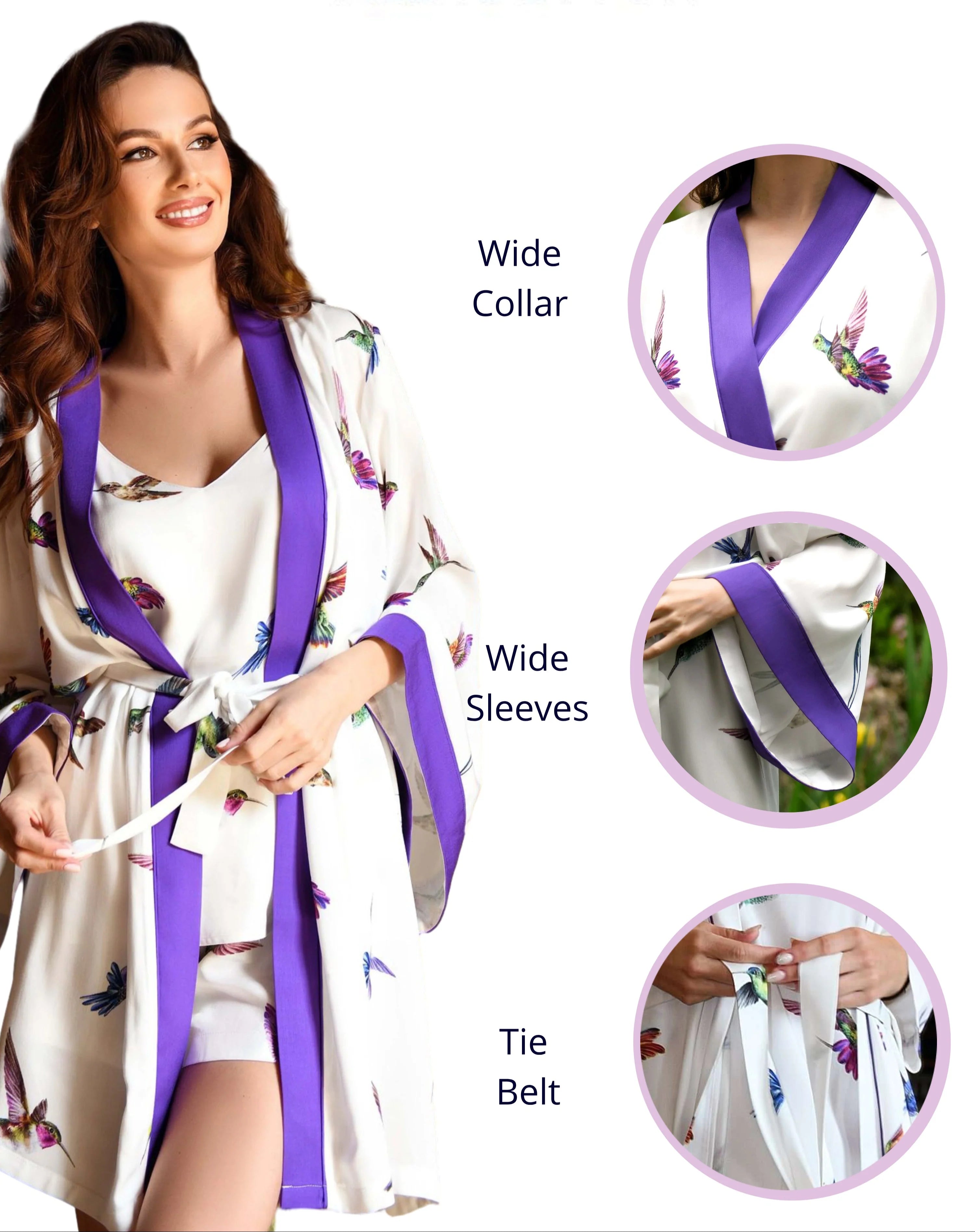 Crépuscule Violet - Robe de chambre courte Colibri - Vivement coloré et artistiquement travaillé