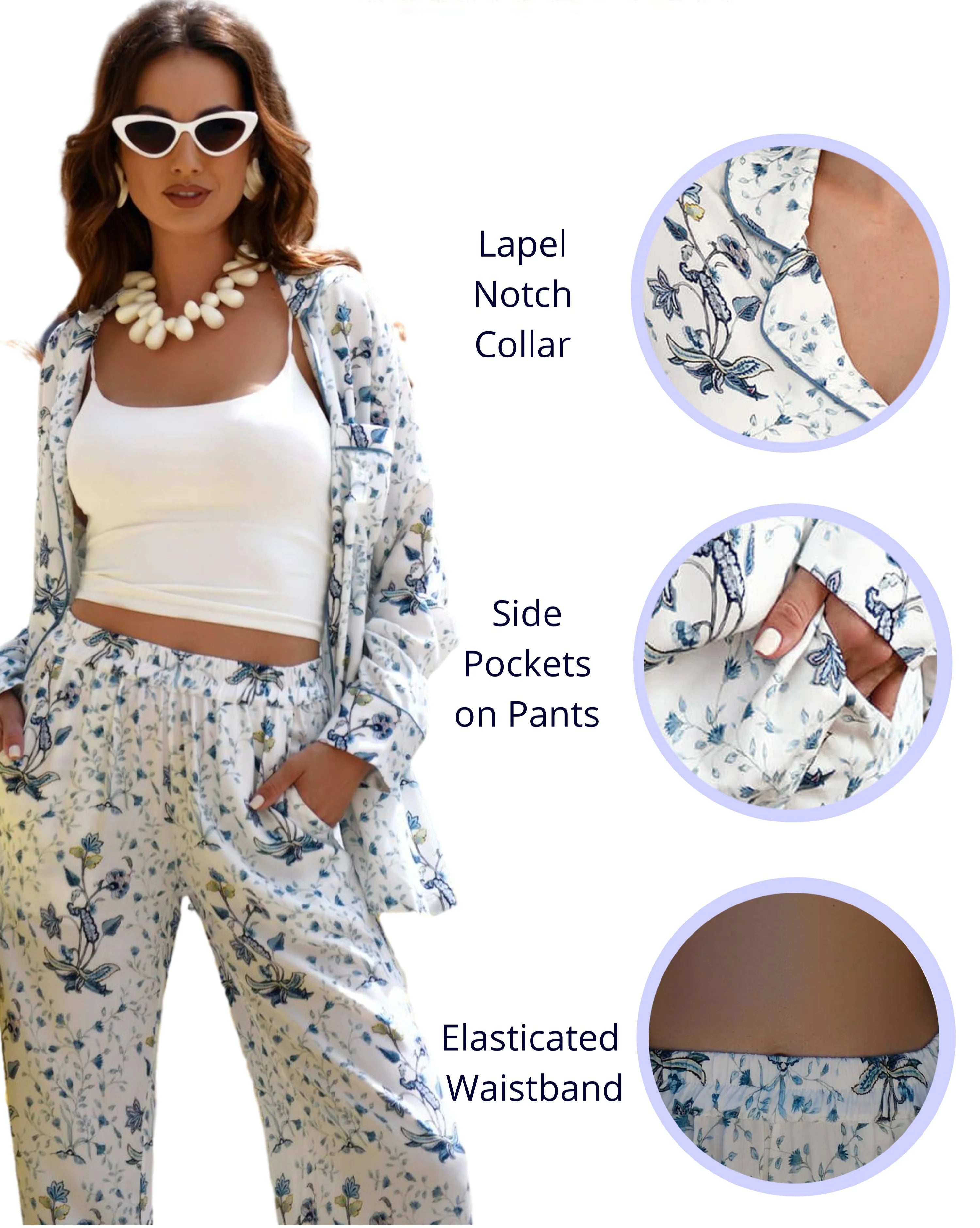 Bleu d’Écume - Pyjama Fiori 2 Pcs - Délicatement imprimé et élégamment fluide