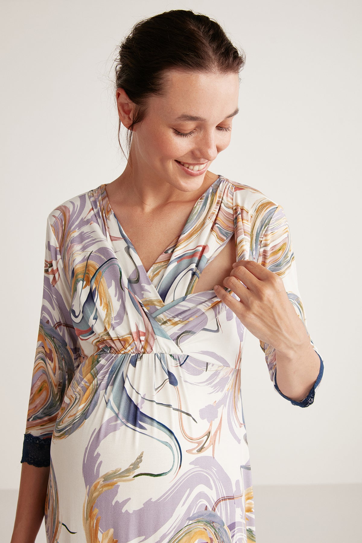 Robe longue maternité imprimée