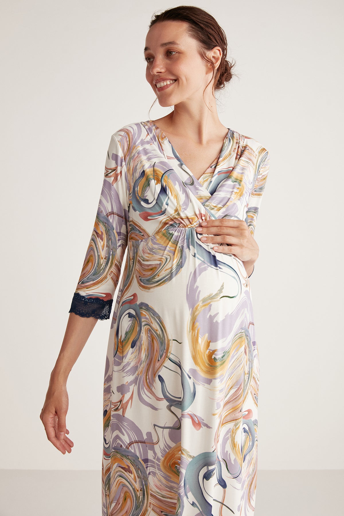 Robe longue maternité imprimée