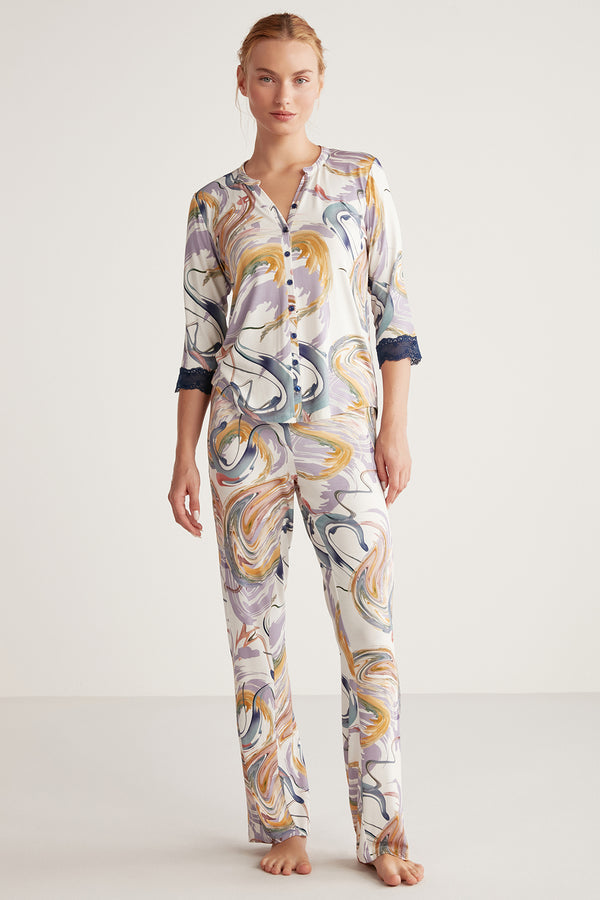 Pyjama femme imprimé à haut à boutons
