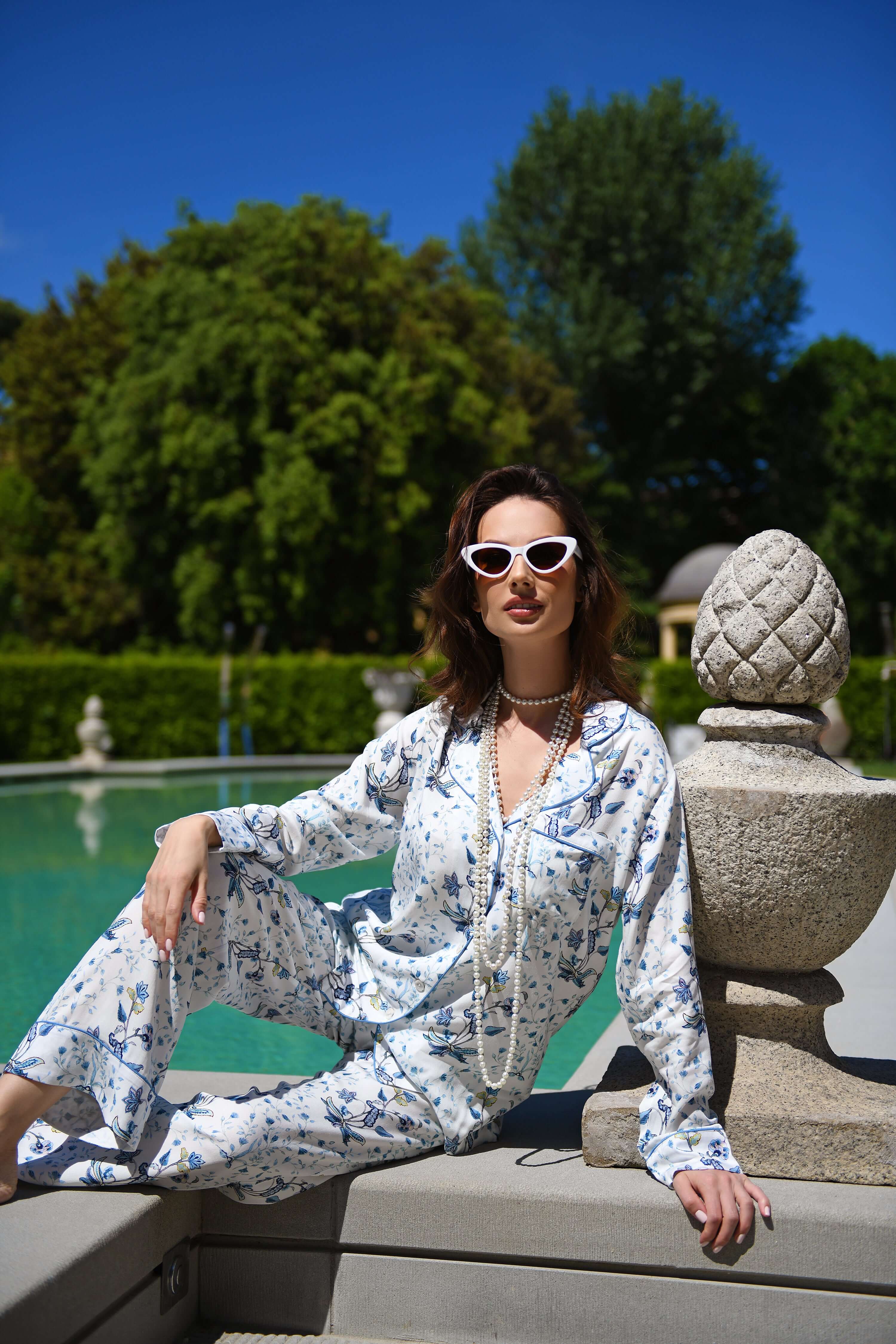 Bleu d’Écume - Pyjama Fiori 2 Pcs - Délicatement imprimé et élégamment fluide