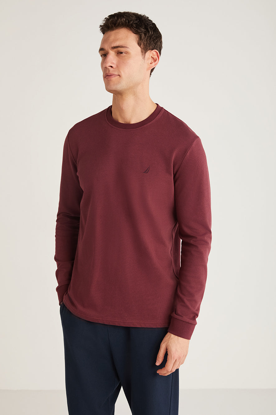 Pyjama à haut bordeaux uni et pantalon bleu uni CN
