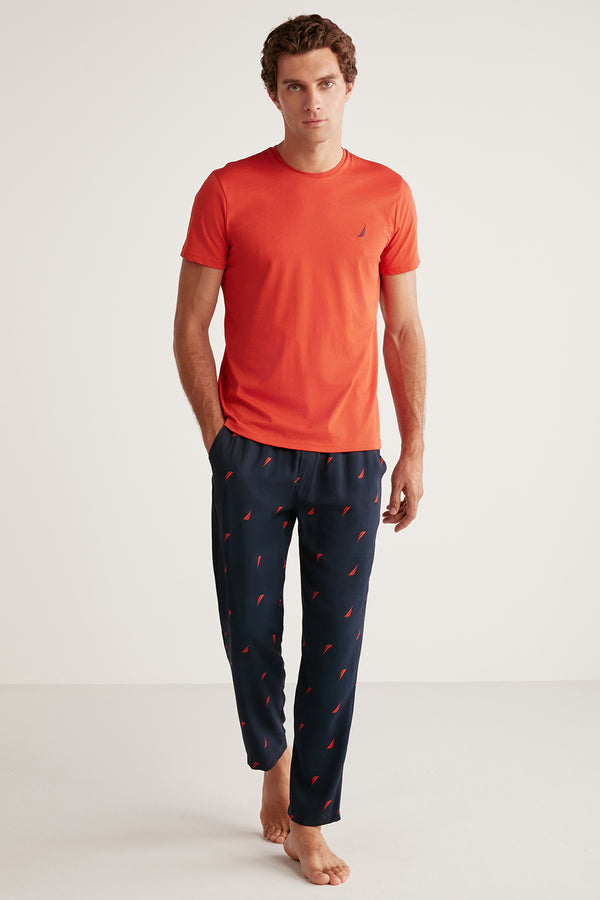 Pyjama homme à haut orange et pantalon bleu à motifs nautica