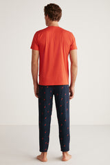 Pyjama homme à haut orange et pantalon bleu à motifs nautica