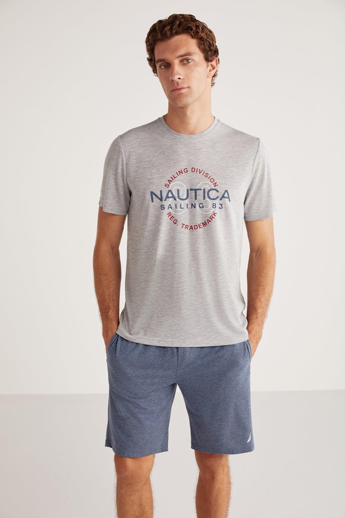Ensemble short homme à haut gris et short bleu ciel