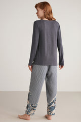 Pyjama gris à pantalon imprimé