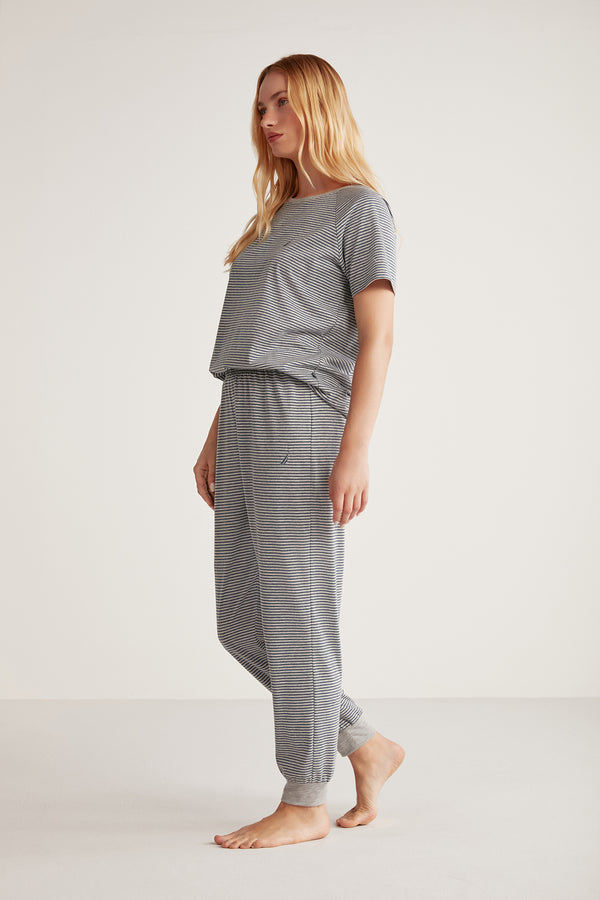 Pyjama femme gris rayé