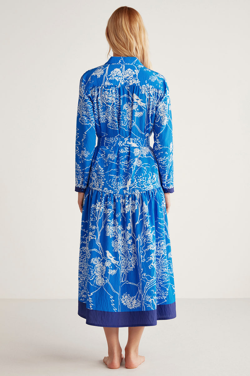 Robe longue bleu imprimé