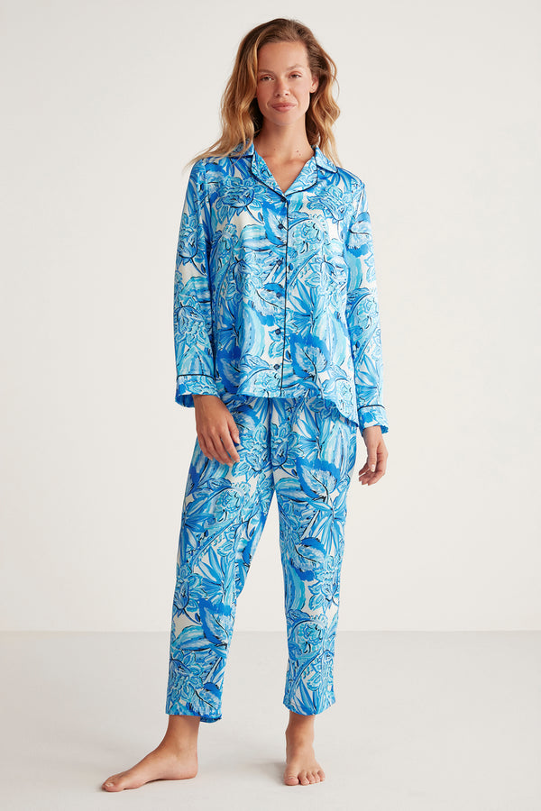Pyjama boutons bleu imprimé