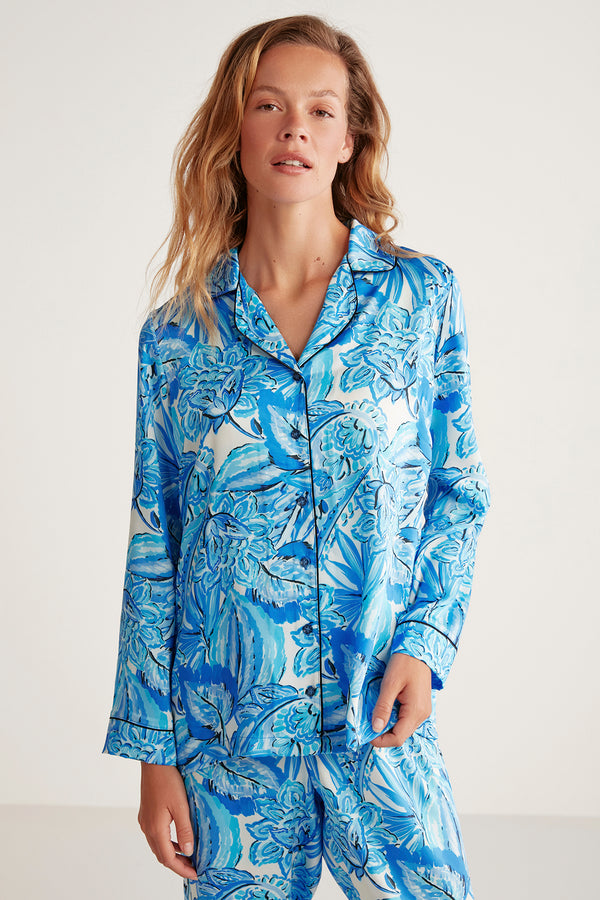 Pyjama boutons bleu imprimé