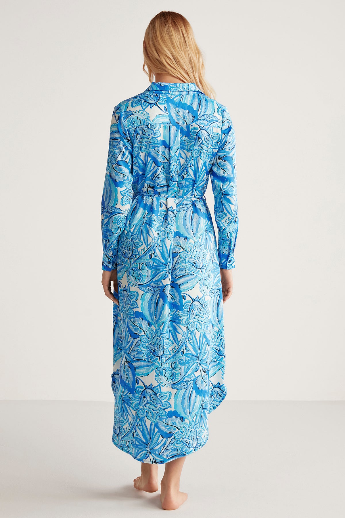 Robe chemise longue bleue imprimée
