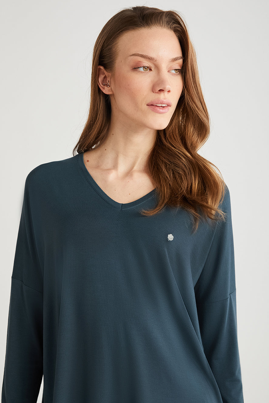Pyjama bleu pétrole à pantalon imprimé CN