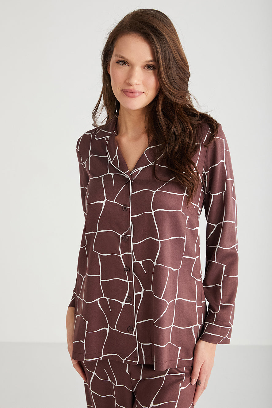 Pyjama à boutons aubergine imprimé à motifs géométriques CN