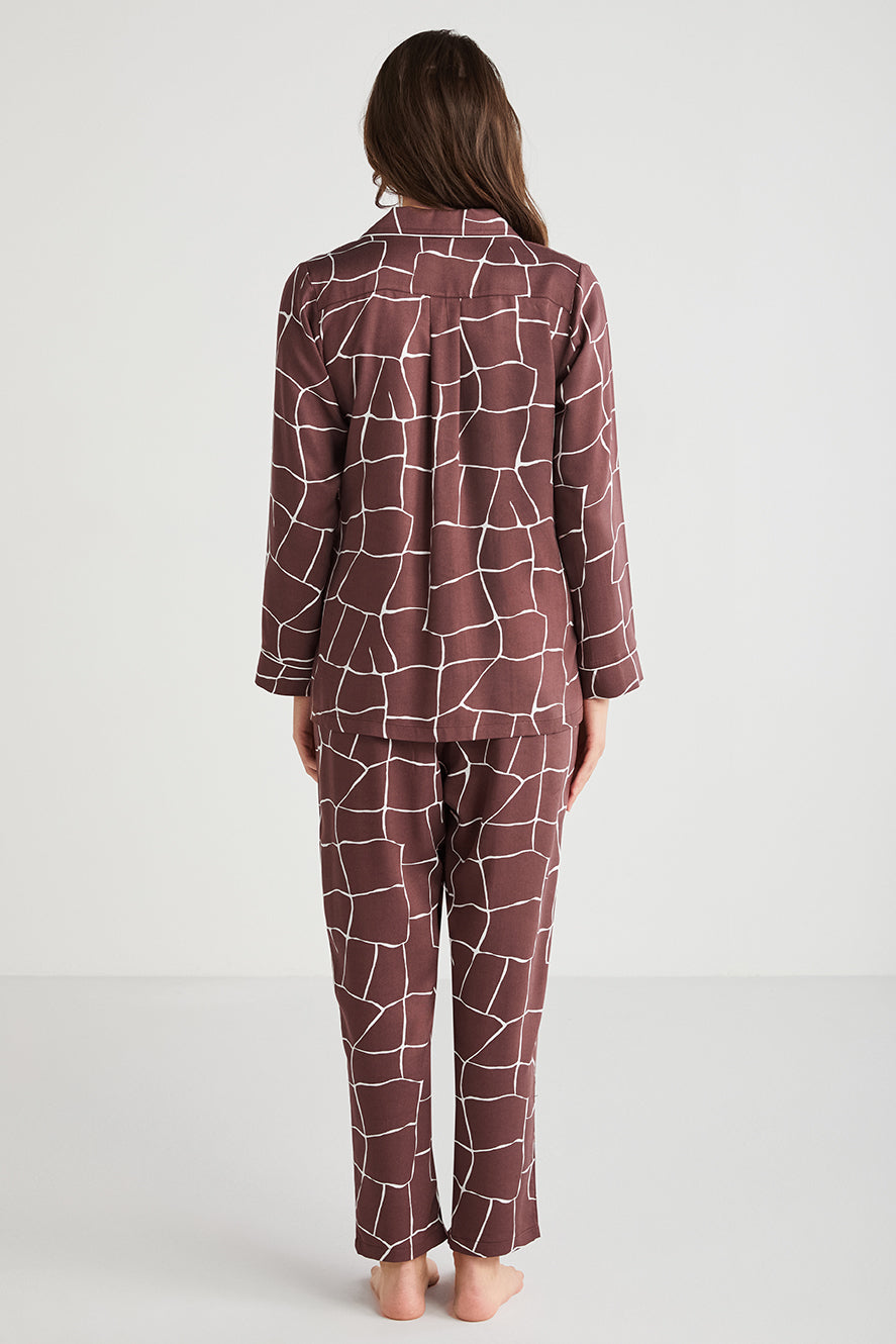 Pyjama à boutons aubergine imprimé à motifs géométriques CN
