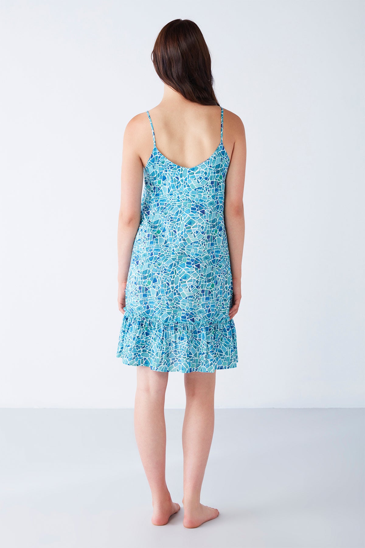 Robe courte à bas volants bleue eau à imprimé graphique NC