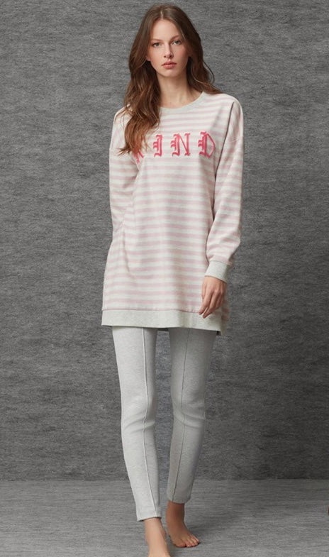 Haut de pyjama femme gris et rose