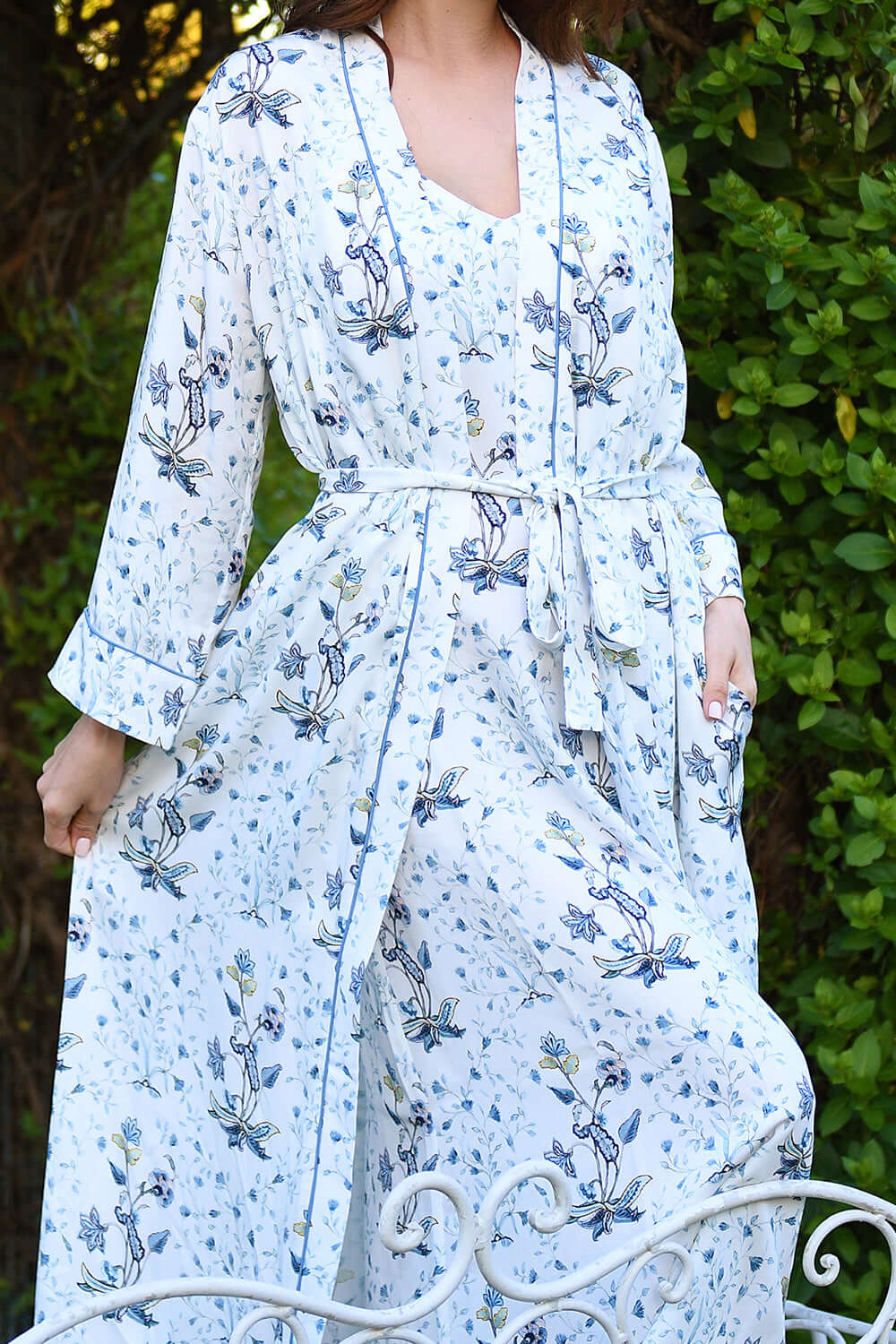Matin d’Azur - Robe de chambre longue Fiori - Amplement gracieuse et luxueusement douce