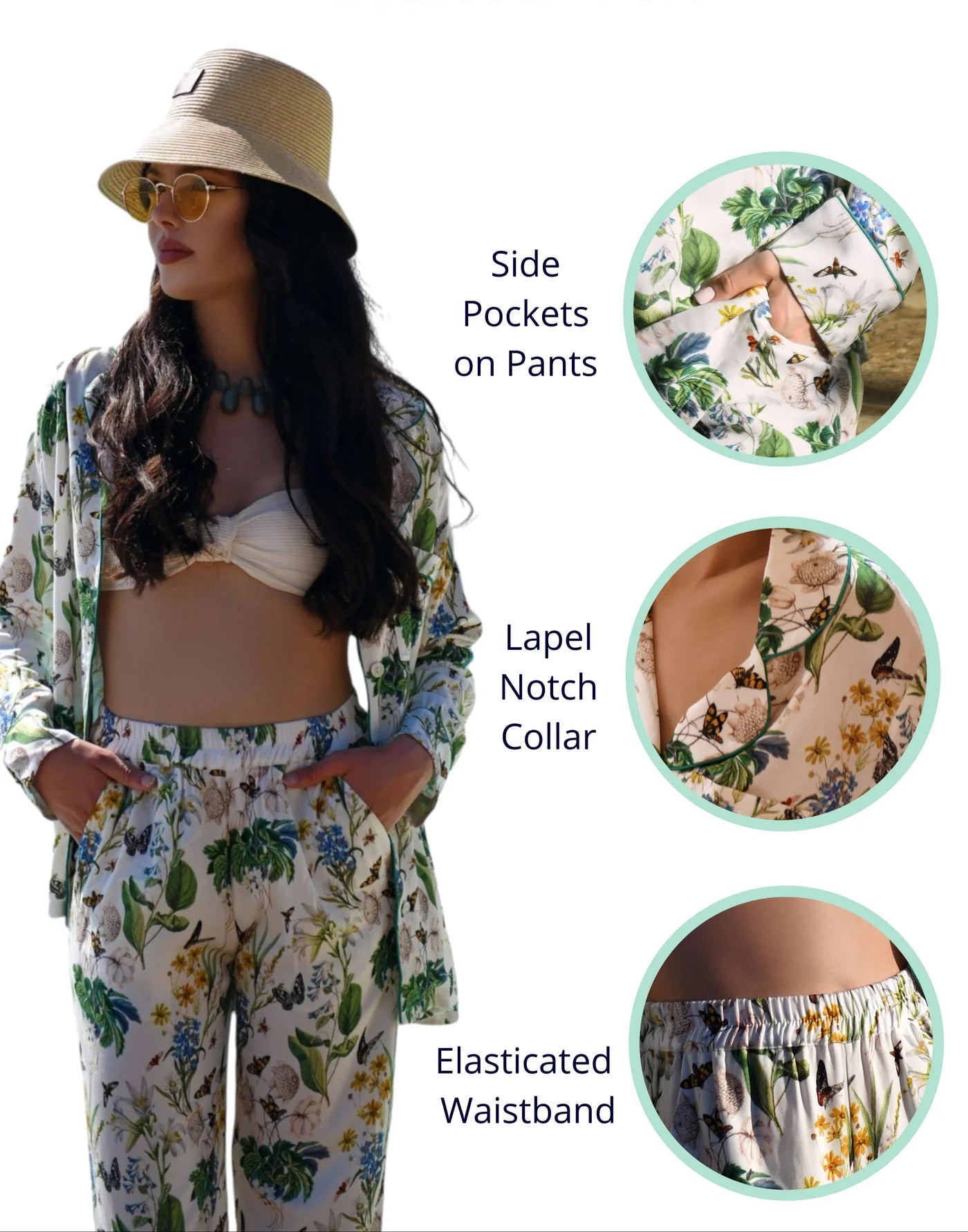 Botanica Sublime - Pyjama Le Farfalle  2 Pcs -Feuillage délicat et papillons en apesanteur