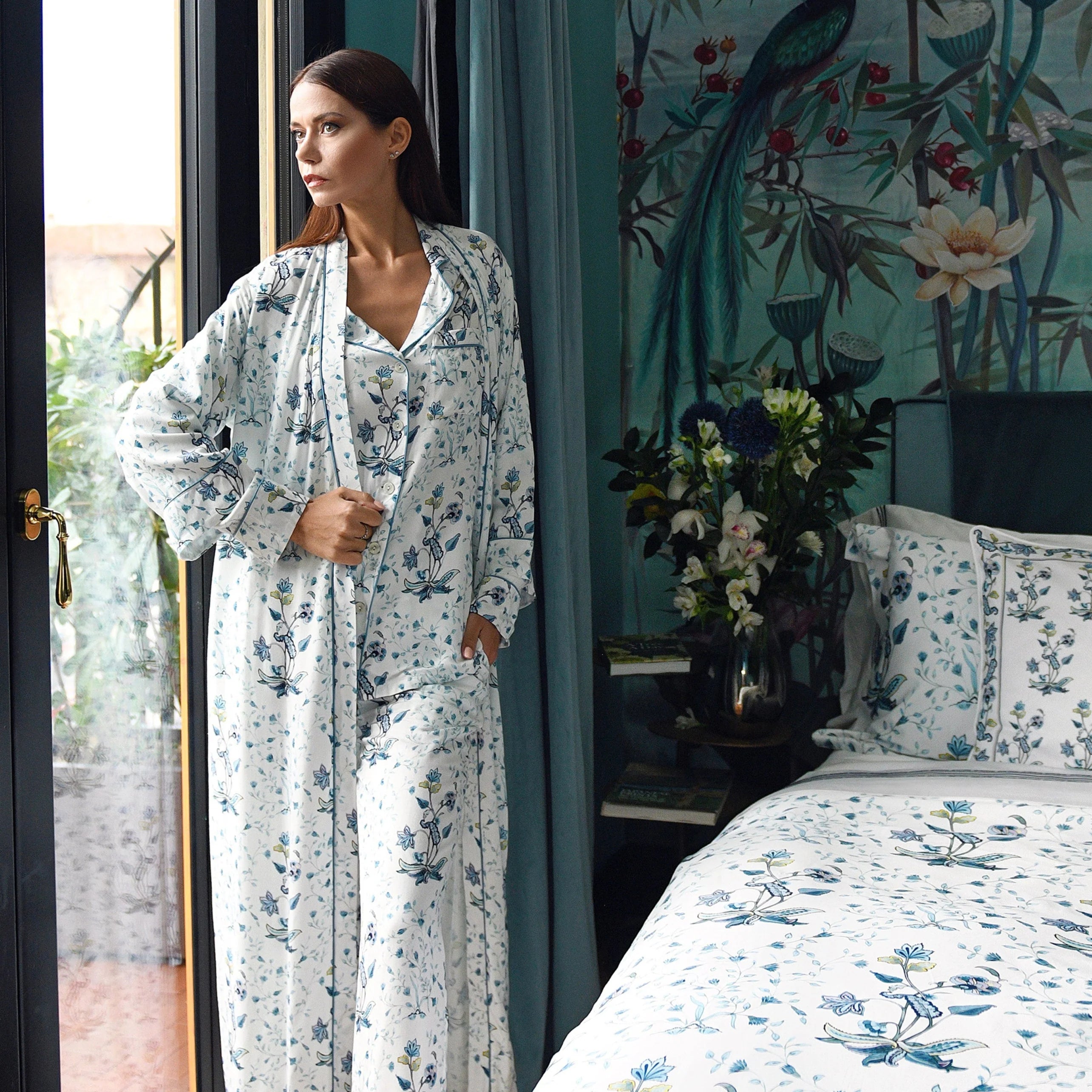 Matin d’Azur - Robe de chambre longue Fiori - Amplement gracieuse et luxueusement douce