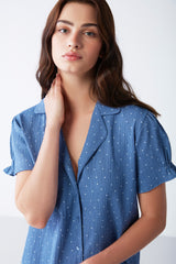Pyjama femme bleu à boutons à imprimé pois NC