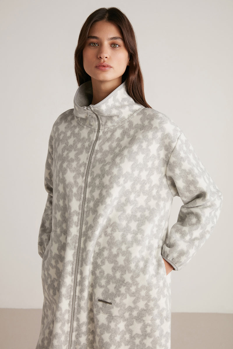 Robe de chambre  grise zippée à motifs étoiles