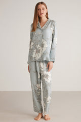 Pyjama femme à boutons à imprimé floral bleu ciel