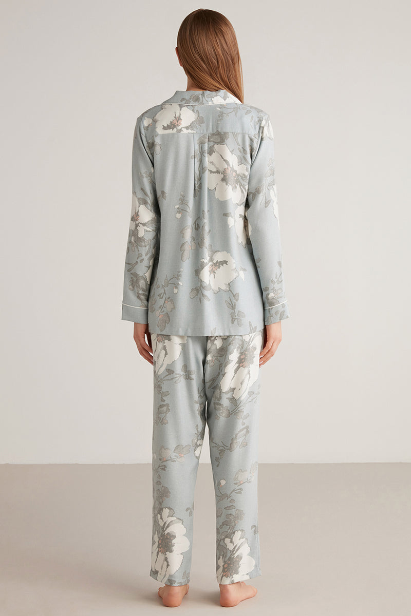 Pyjama femme à boutons à imprimé floral bleu ciel