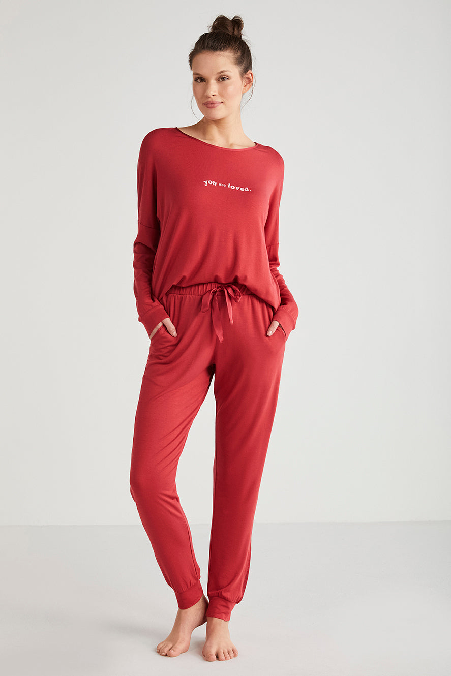 Pyjama femme rouge grenadine uni CN