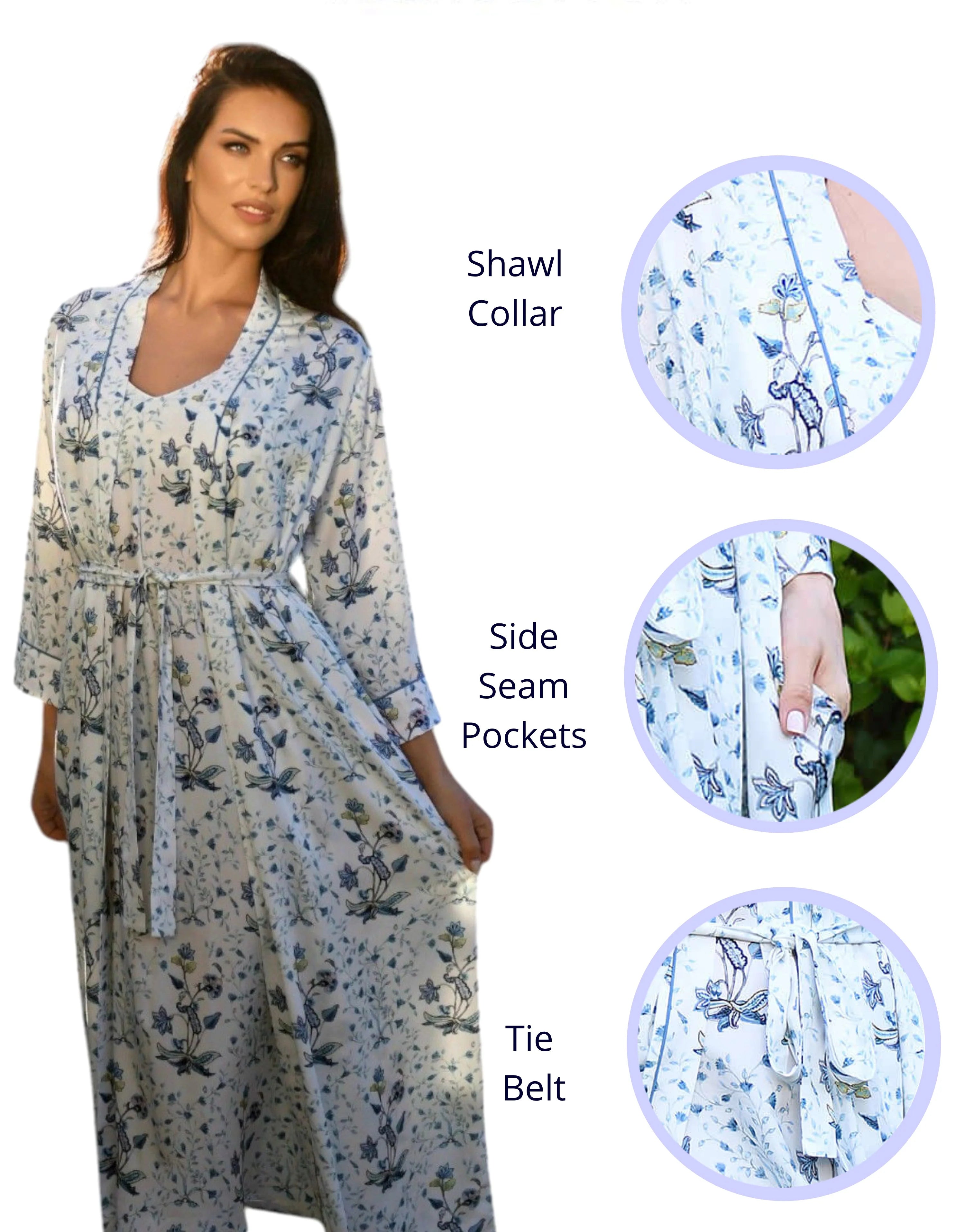 Matin d’Azur - Robe de chambre longue Fiori - Amplement gracieuse et luxueusement douce