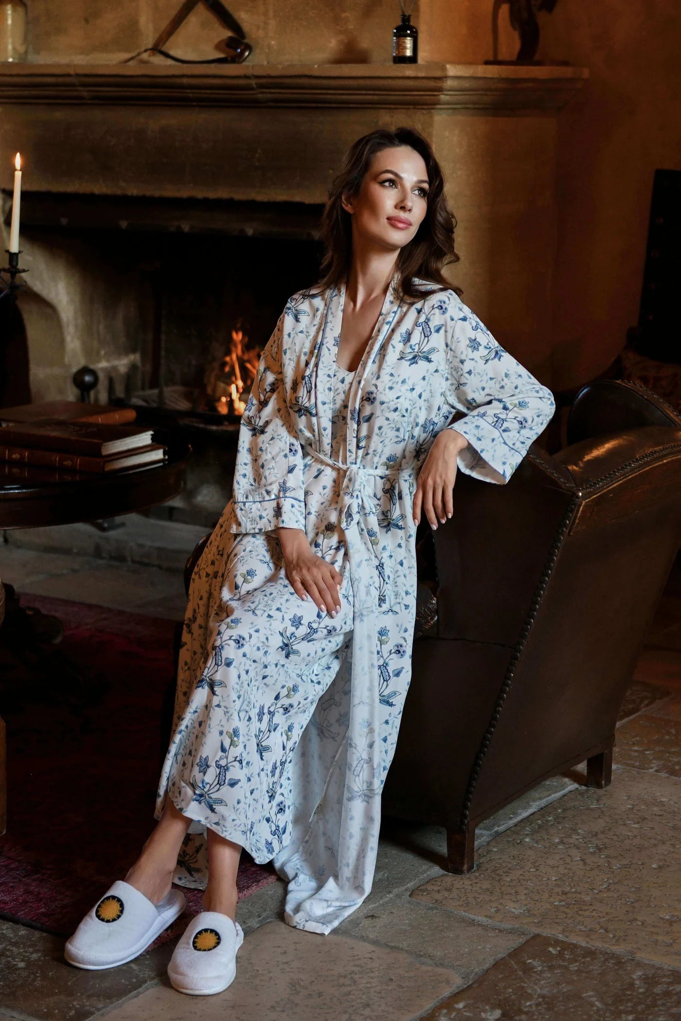 Matin d’Azur - Robe de chambre longue Fiori - Amplement gracieuse et luxueusement douce