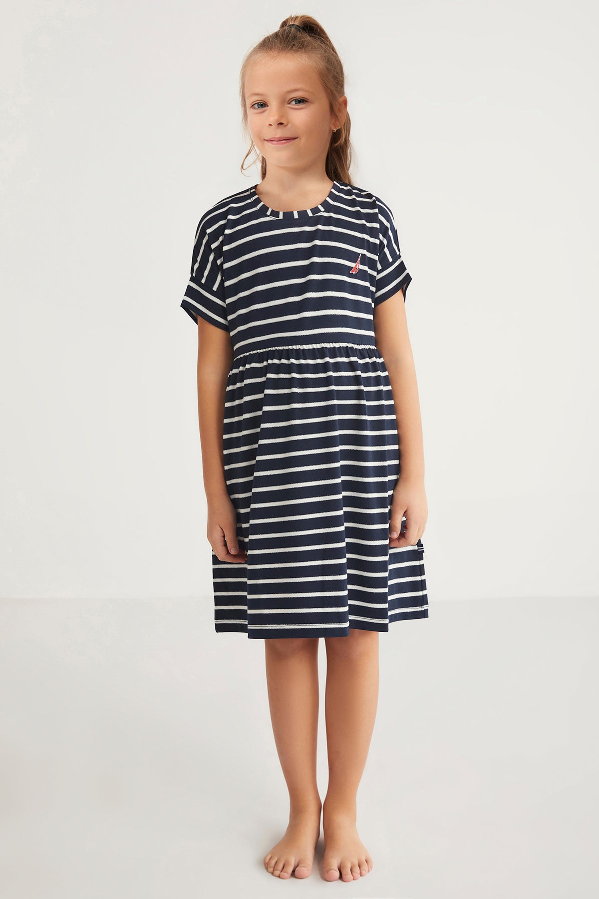 Robe fille bleu marine rayée