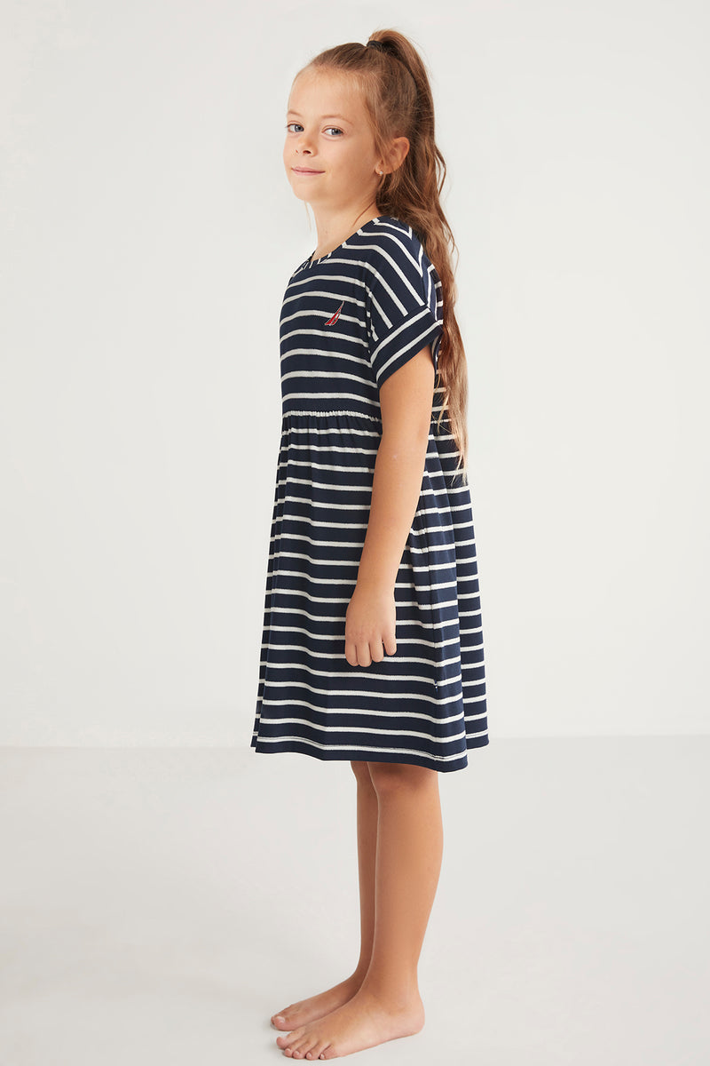 Robe fille bleu marine rayée