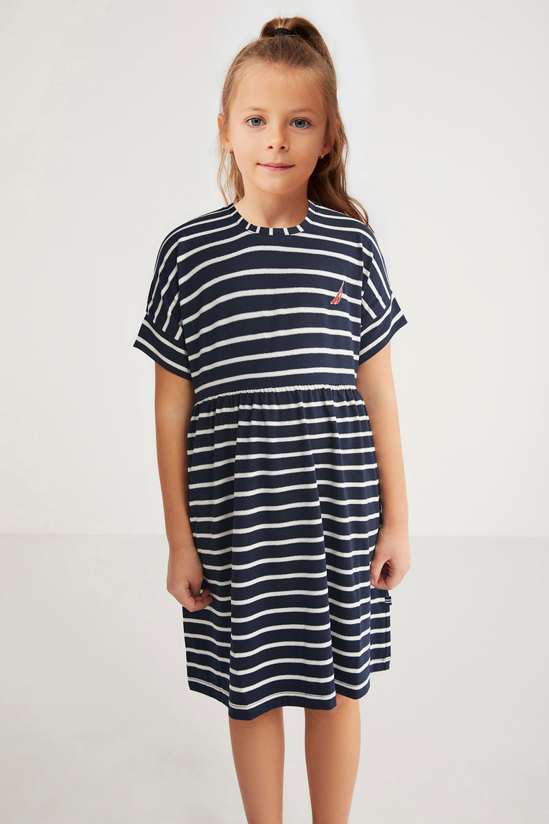 Robe fille bleu marine rayée