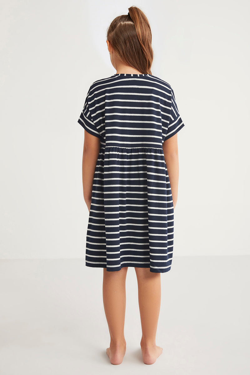 Robe fille bleu marine rayée