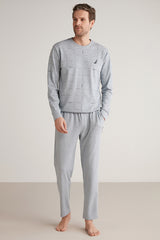 Pyjama homme Nautica  à haut à carreaux et pantalon uni gris