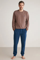 Pyjama homme Nautica à haut camel rayé et pantalon bleu uni