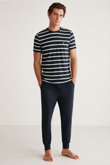 Pyjama homme à haut rayé et pantalon bleu uni