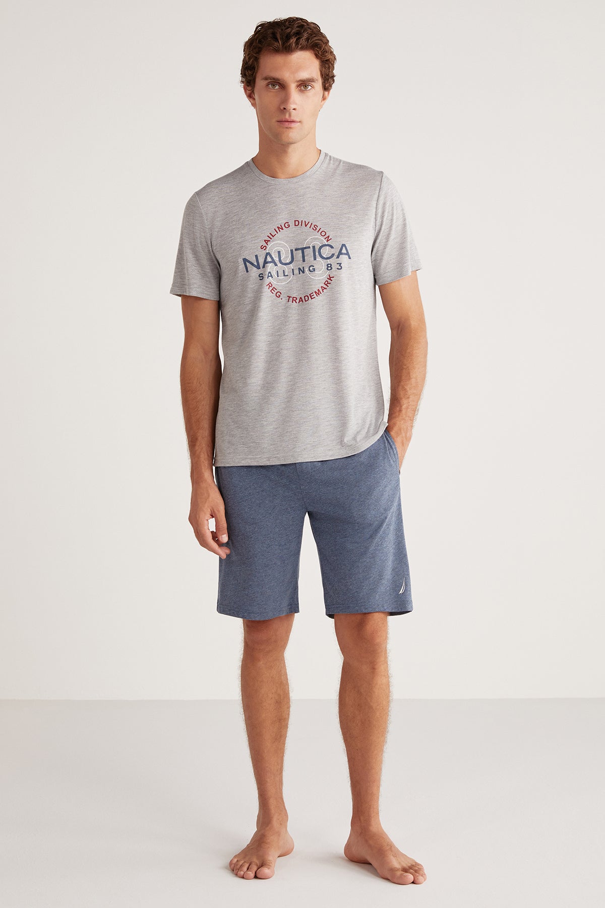 Ensemble short homme à haut gris et short bleu ciel