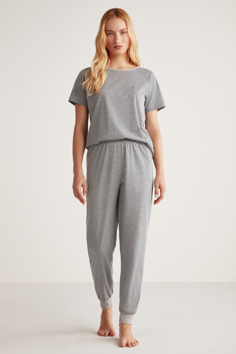 Pyjama femme gris rayé