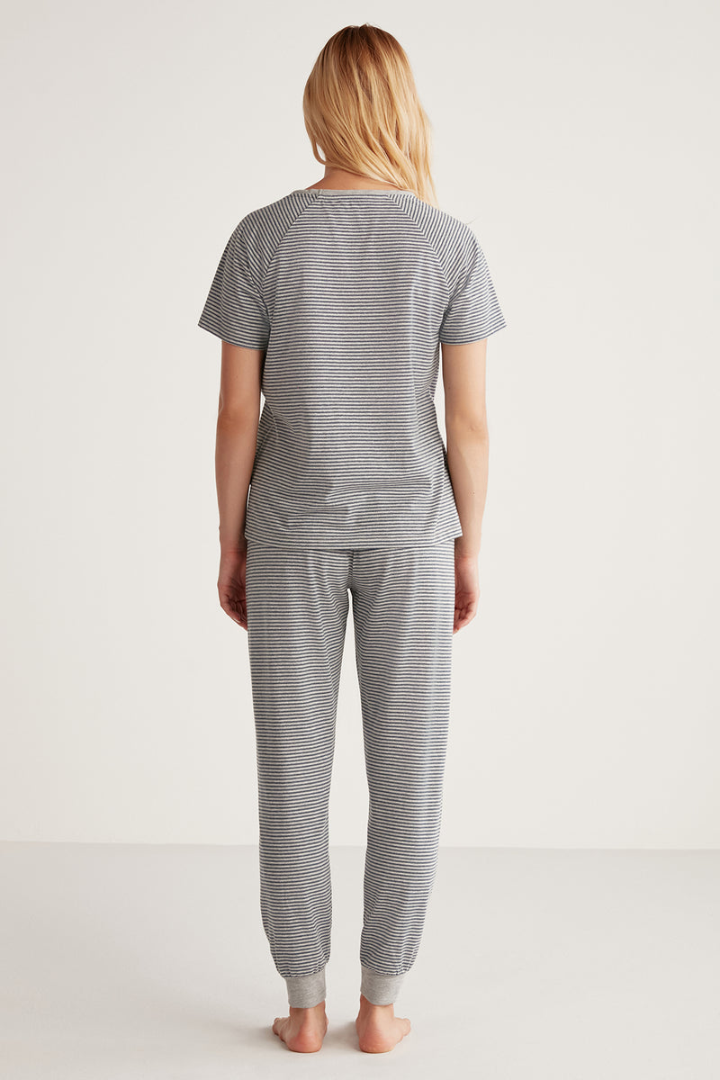 Pyjama femme gris rayé