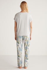 Pyjama à haut gris clair à ornement en paillettes et pantalon motif algues
