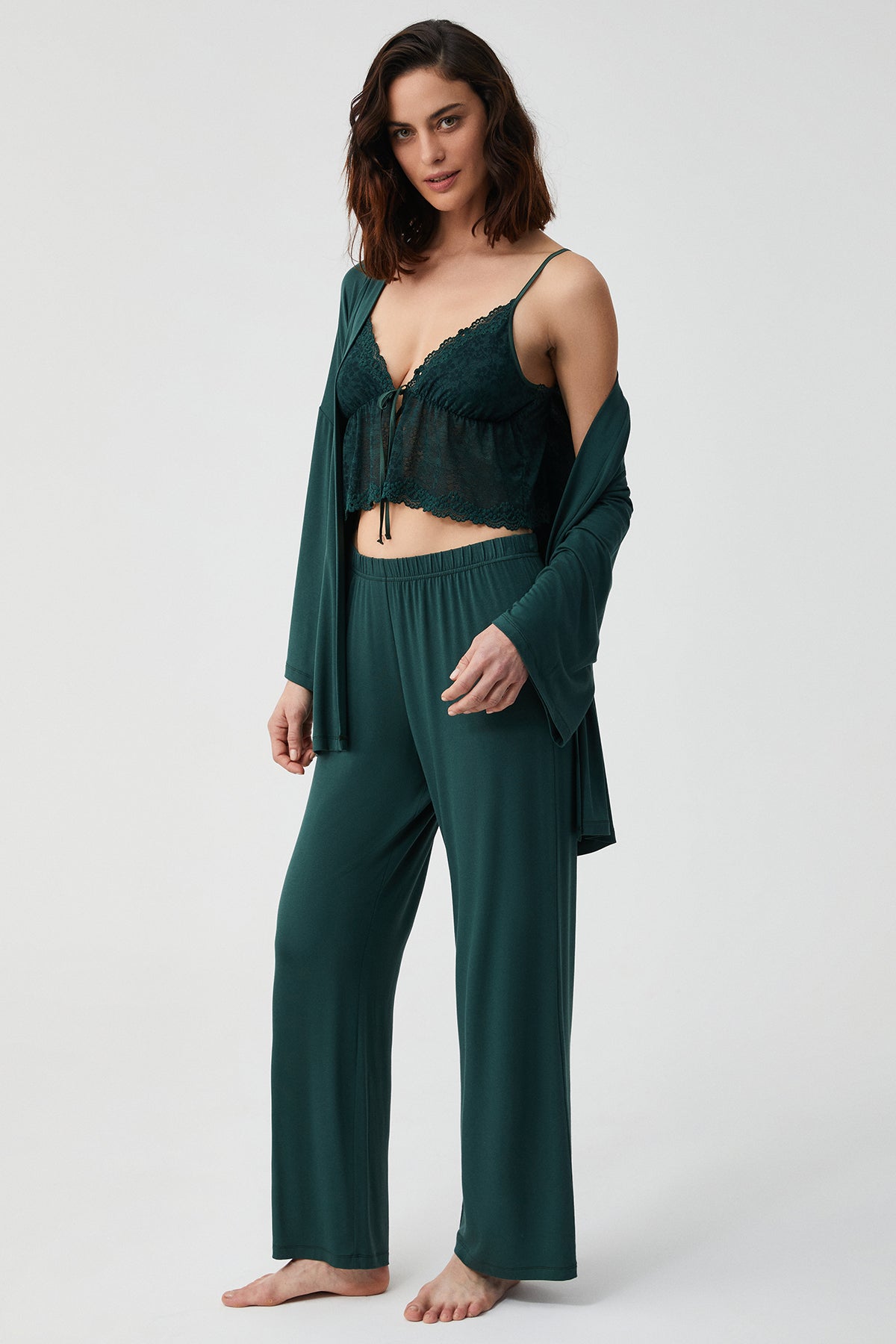 Camélia Émeraude - Ensemble 3 Pcs - Sensualité mystérieuse et modernité raffinée