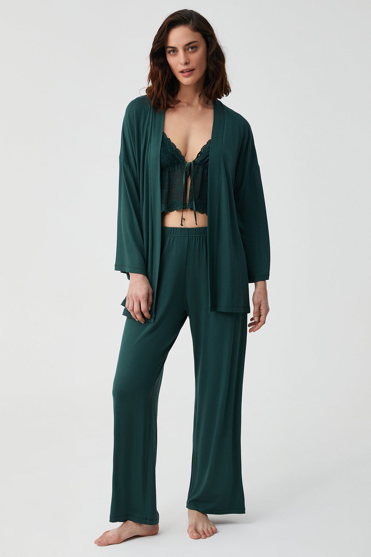 Camélia Émeraude - Ensemble 3 Pcs - Sensualité mystérieuse et modernité raffinée