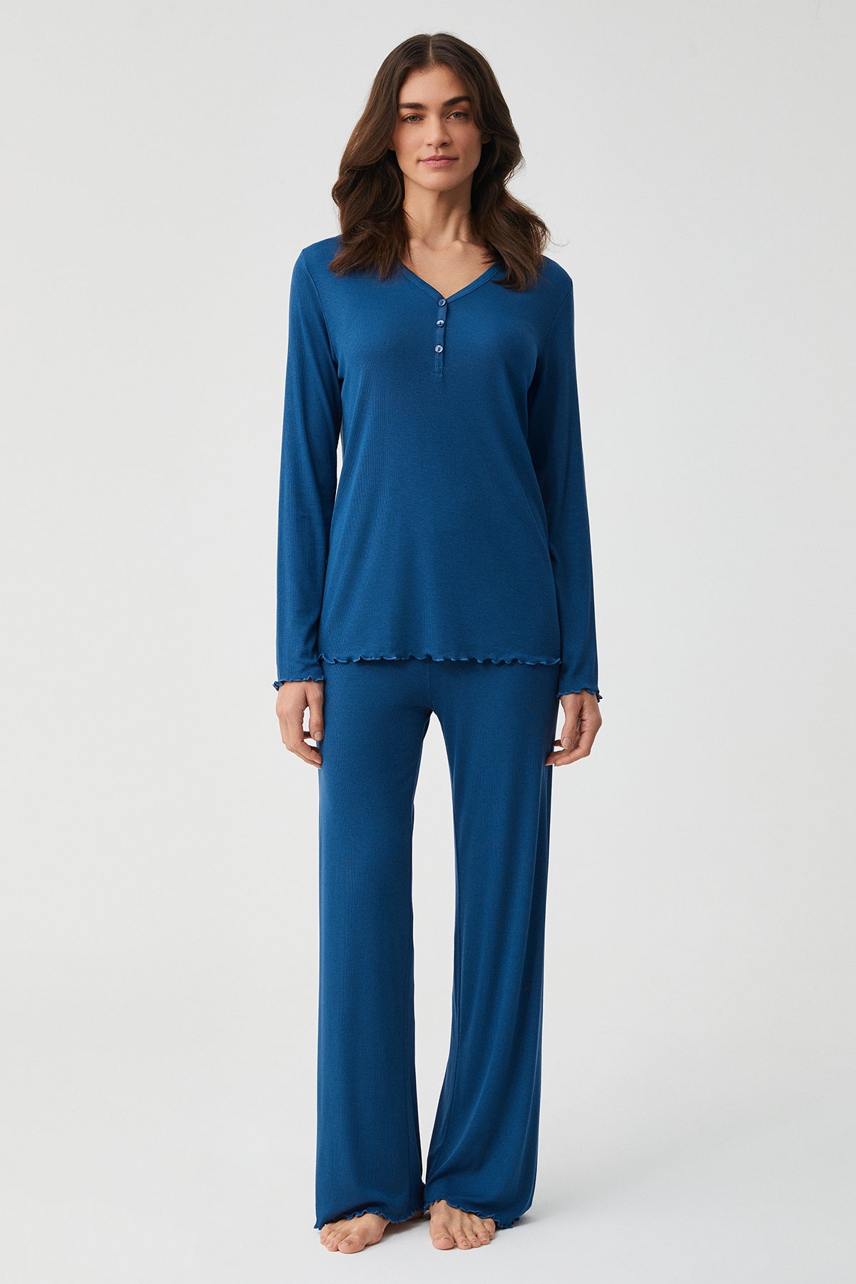 Bleuet Profond - Pyjama 2 Pcs - Élégance sobre et fluidité aérienne
