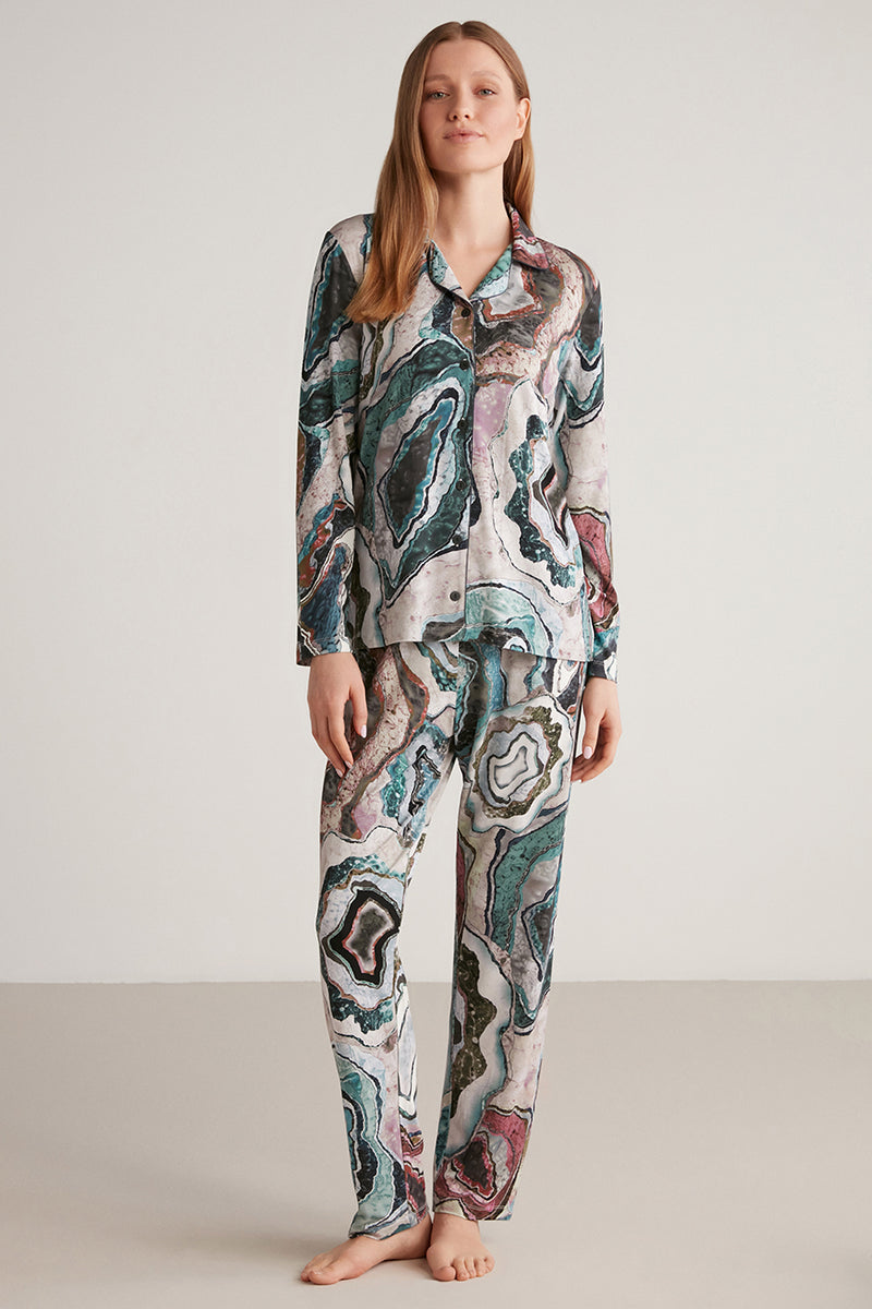 Pyjama femme à boutons et imprimé multicolore